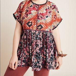Anthropologie Colorful Patchwork and Floral Blouse
